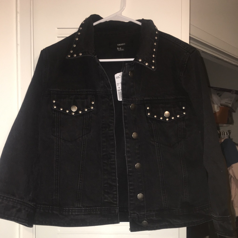 Studded black denim jacket